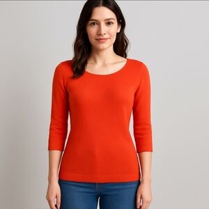 Bryn Walker Tencel Cotton Knit Top Size S Orange 3/4 Sleeve Minimalist Lagenlook